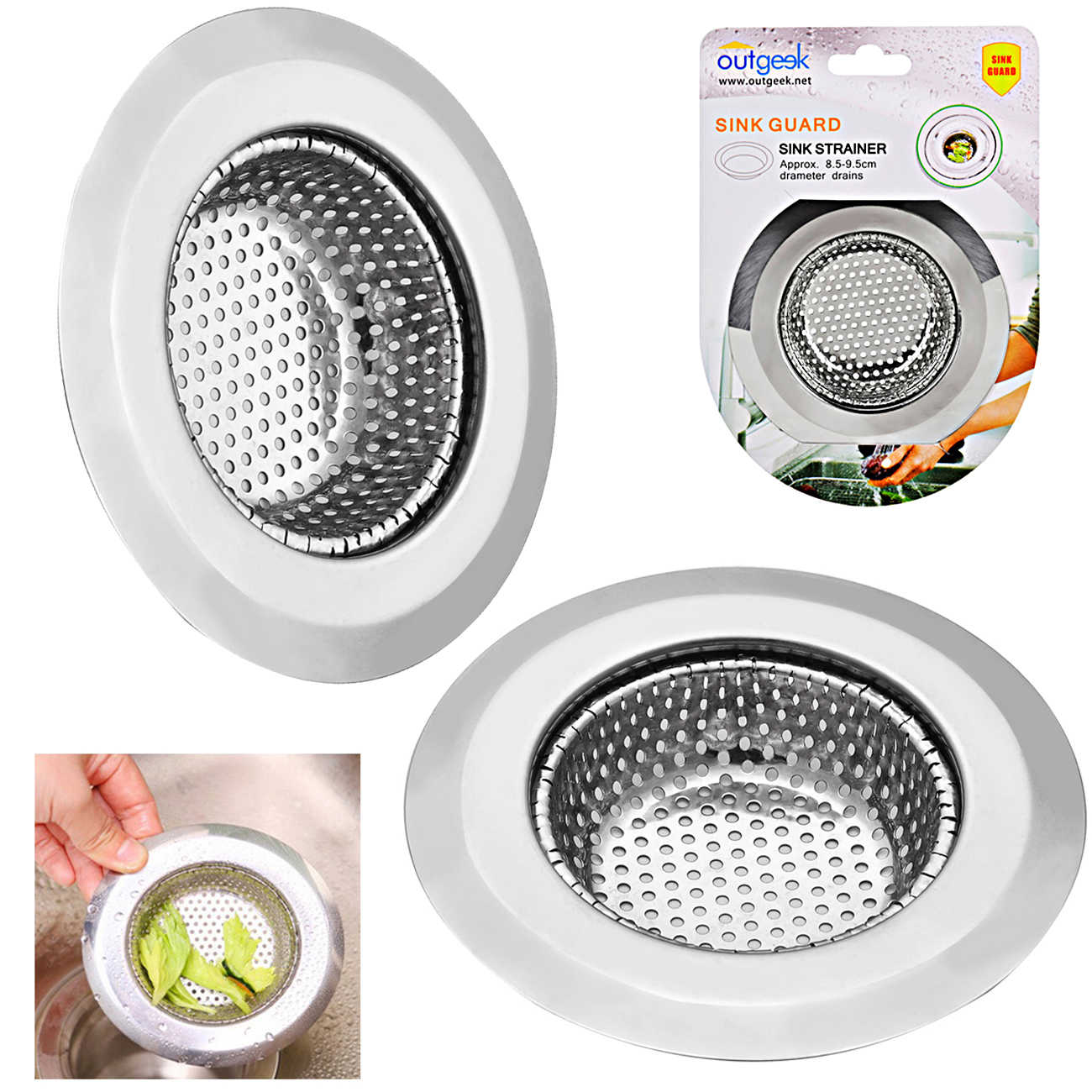 Outgeek 2 Pack Sink Strainer Stainless Steel Sink Strainer for Kitchen Sinks with Wide Rim