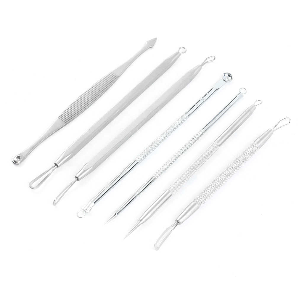 7-piece Set Blackhead Remover, Professional Stainless Steel Blemish Blackhead Remover Pimple Surgical Extractor Tool Kit with Zipper Pouch - Silver