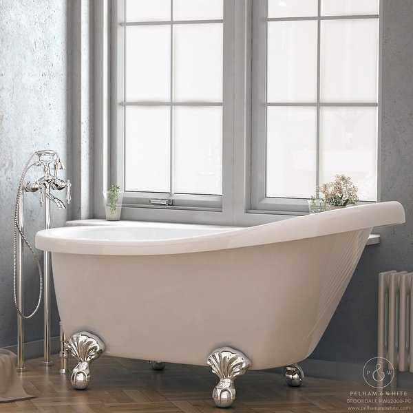 Pelham & White Luxury 60 Inch Clawfoot Slipper Tub with Chrome Ball and Claw Feet