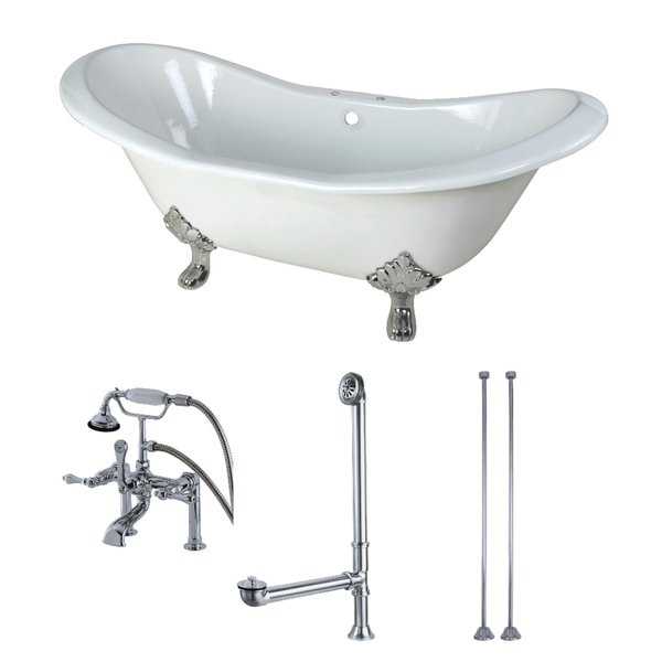 Double Slipper 72-inch Cast Iron Clawfoot Bathtub with Faucet Combo
