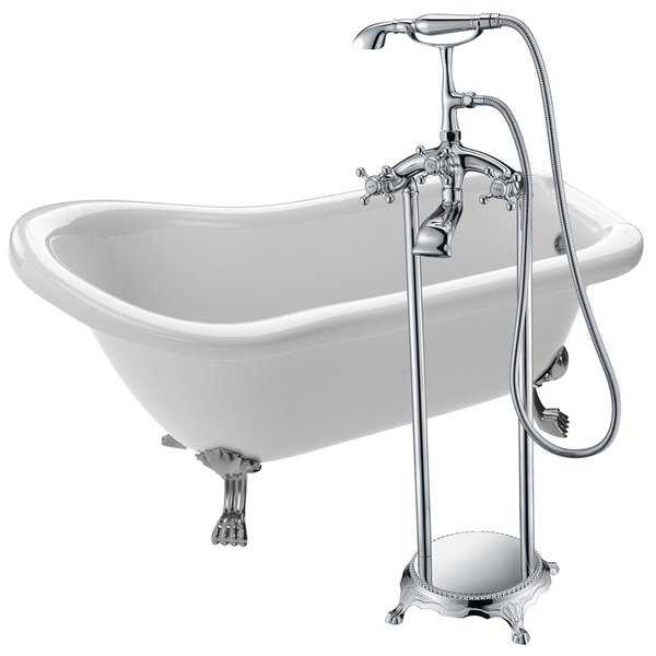 Pegasus 5 ft. Acrylic Clawfoot Soaking Bathtub in White with Tugela Faucet