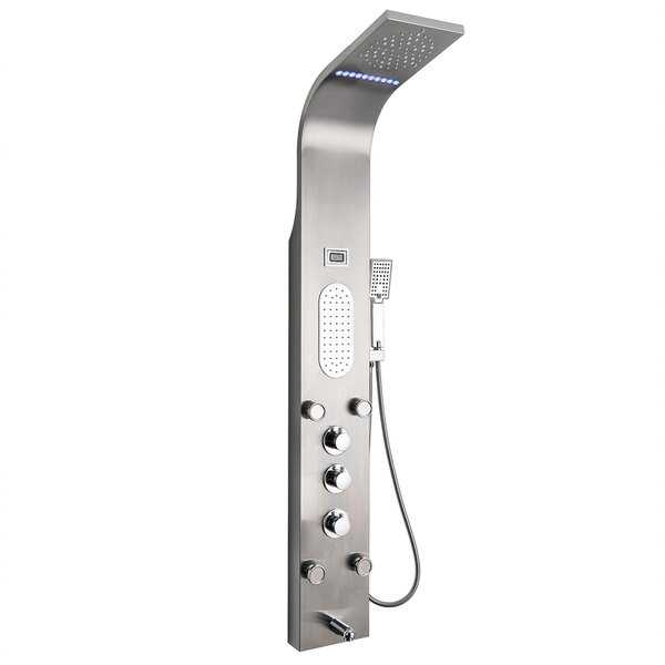 AKDY SP0075 59' Rainfall Mist Stainless Steel Multi-Function Bathroom Shower Panel System w/ LED Head Jets Handheld Wand