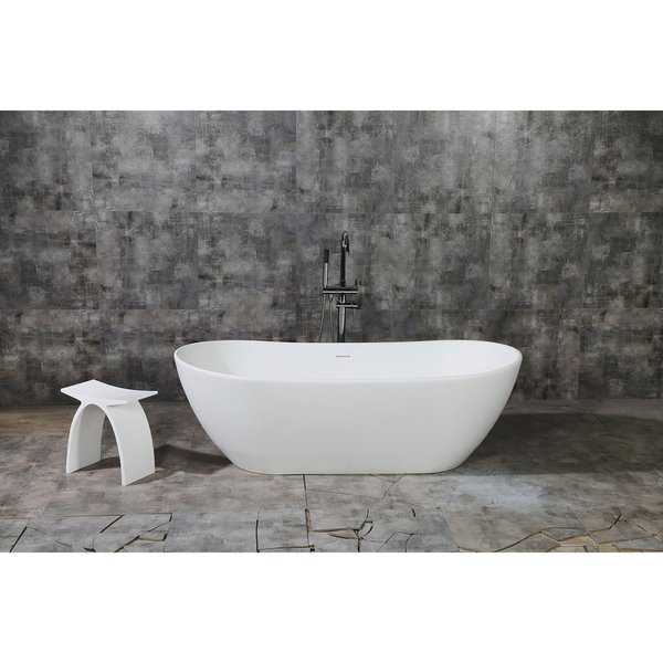 Serena 72-Inch Solid Surface White Stone Freestanding Bathtub - Matte White