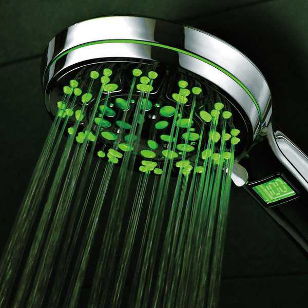 HotelSpa All-Chrome 5-setting LED/ LCD Handheld Shower Head with Lighted LCD Temperature Display, and Automatic Changing LEDs