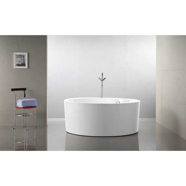 Vanity Art 59 Inch Freestanding White Acrylic Soaking Bathtub