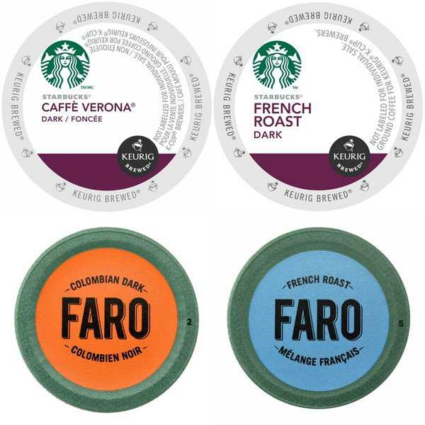 Starbucks Caffe Verona & French Roast Coffee, Faro Colombian Dark & French Roast Coffee Single Cups for Keurig Brewers, 96 Count
